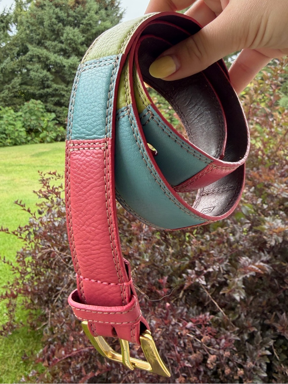 Vintage 90s coach color block Y2K genuine leather belt pink blue green gold